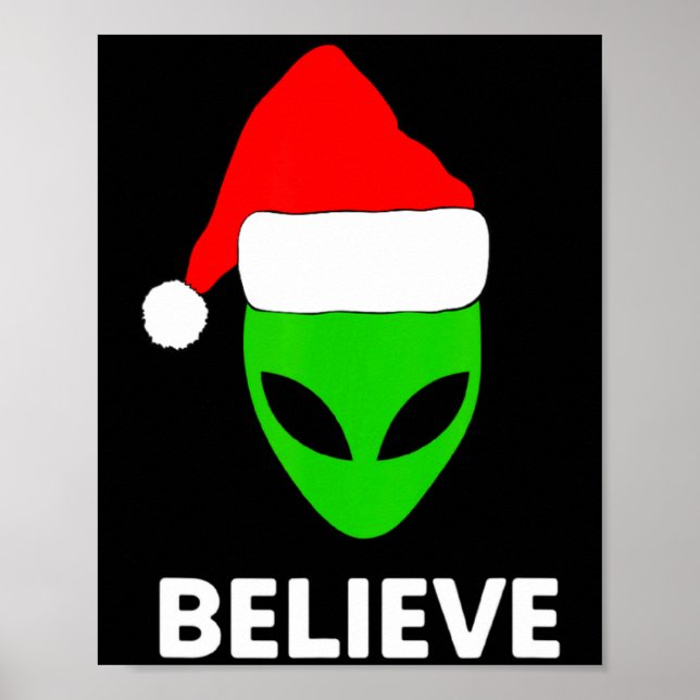 Póster Alien Green Face Christmas Santa Hat Believe  (Frente)