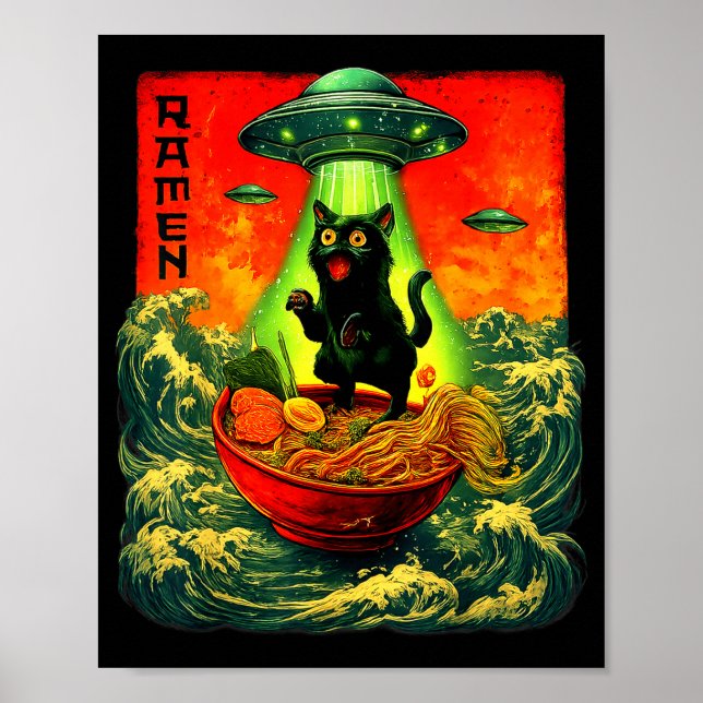 Póster Alien Ramen Cat Ufo Japanese Retro Art Gifts Men W (Frente)