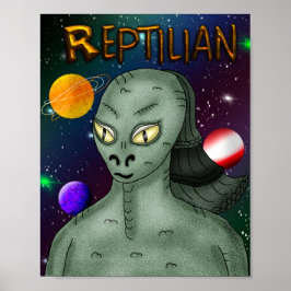 Póster Alien Reptiliano con fondo en el espacio ultraterr