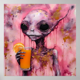 Póster Alien Rosa Con Un Jugo Naranja