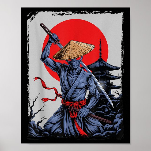 Póster Alien Samurai Ufo Gráfico de la época japonesa Uki (Frente)