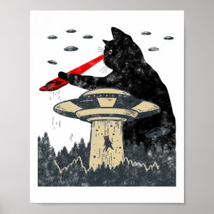 Póster Alien Ufo Secuestro Láser Ojo Funny Cat