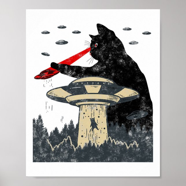 Póster Alien Ufo Secuestro Láser Ojo Funny Cat (Frente)