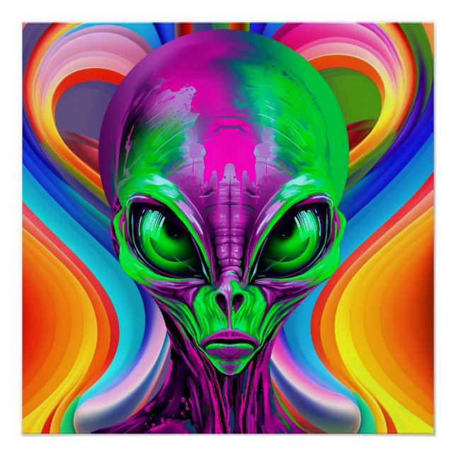 Póster Alienígena Colorido Geométrico Moderno (Anverso)