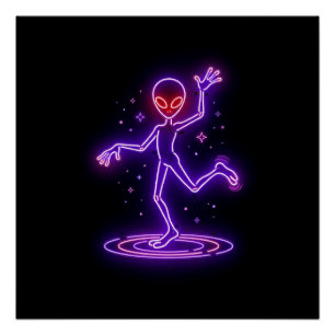 Póster Alienígena de Dibujos Animados Bailando Entre Pequ