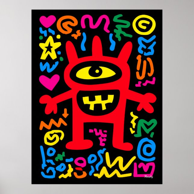 Póster Alienígena del Cíclope Rojo - Funky Neon Pop Art M (Frente)
