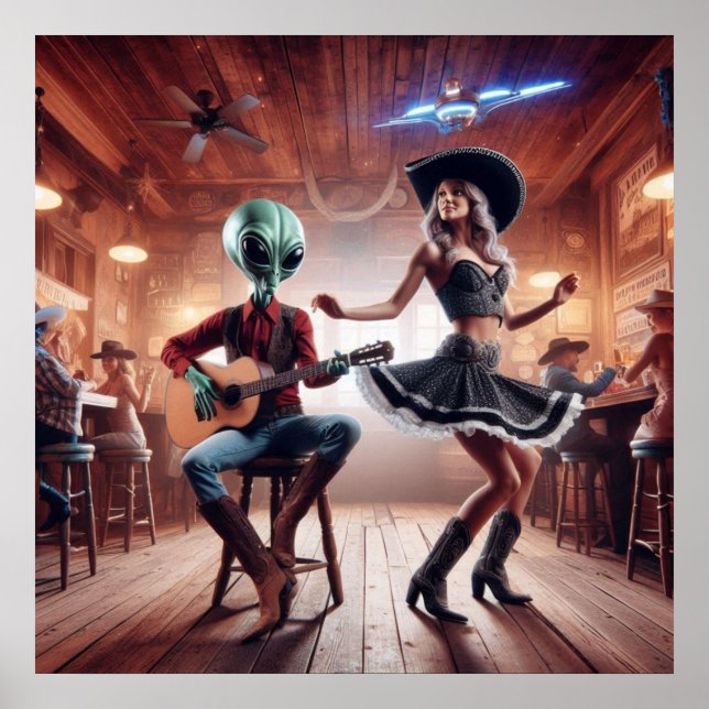 Póster Alienígena del Espacio Jugando A La Guitarra Baila (Frente)