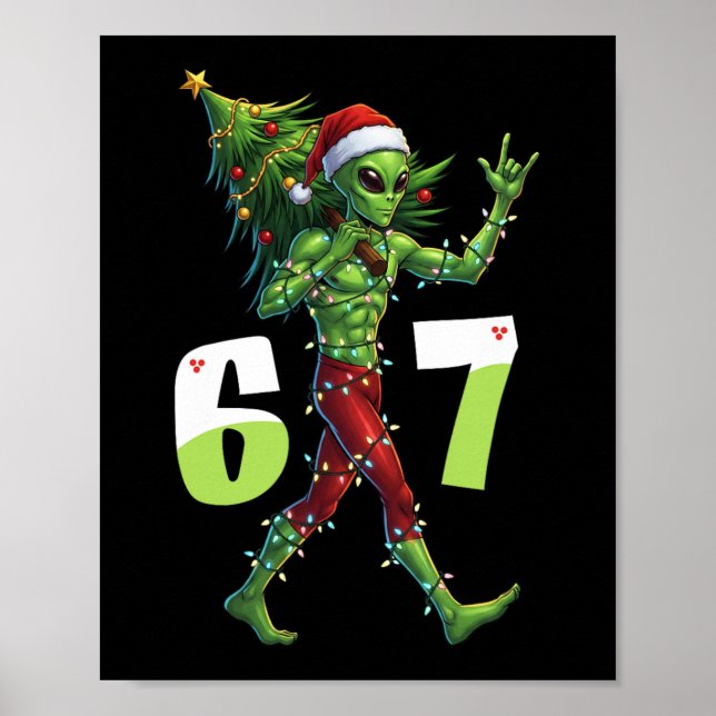 Póster Alienígena divertido de Navidad Seis Siete Meme 67 (Frente)