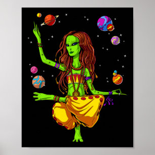 Póster Alienígena Espacial Hippie Yoga Zen Meditación Psi