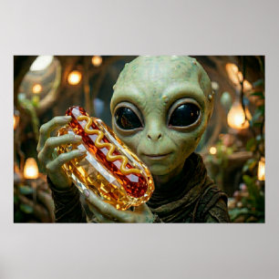 Póster Alienígena extraterrestre con hotdog cristalino