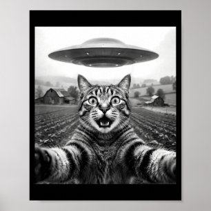 Póster Alienígena Ovni Selfie Gato En Espalda
