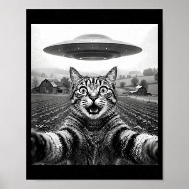 Póster Alienígena Ovni Selfie Gato En Espalda (Frente)
