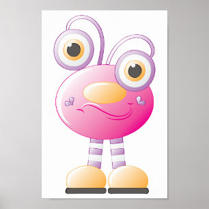 Póster Alienígena Rosa Cute Con Ojos Grandes
