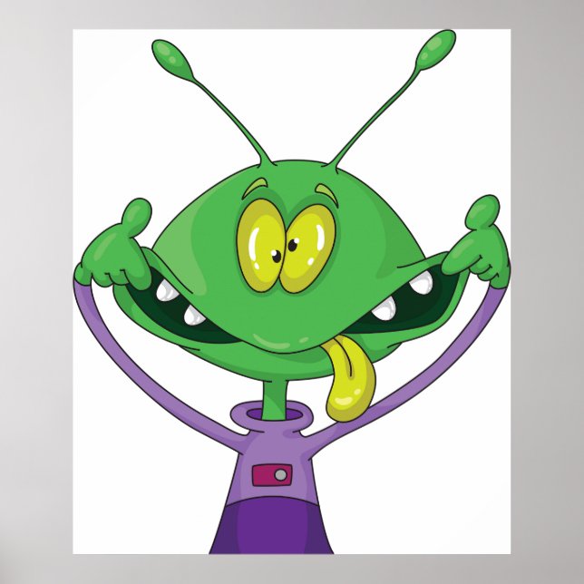 Póster Alienígena Verde Divertido Haciendo Cara Tonta (Frente)