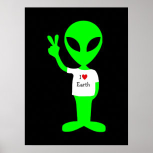 Póster Alienígena Verde "I Love Earth"