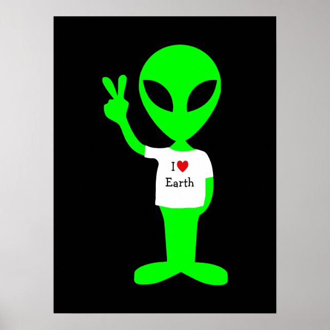 Póster Alienígena Verde "I Love Earth" (Frente)