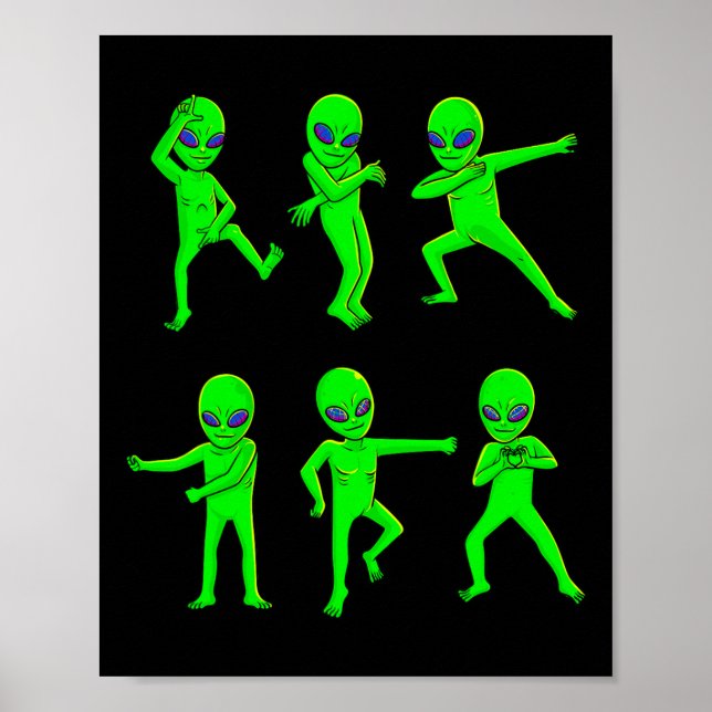 Póster Alienígenas bailarinas Halloween Green Alien baila (Frente)