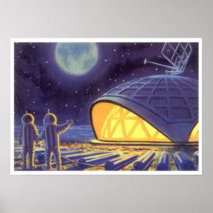 Póster Alienígenas de ciencia ficción vintage en la luna
