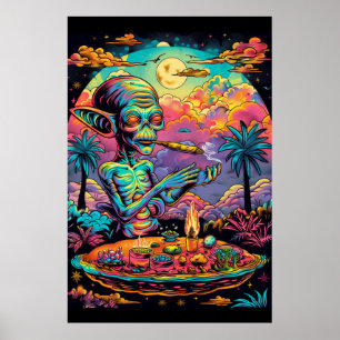 Póster Alienígenas psicodélicos fuman un Poster conjunto