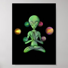 Póster Aliente espiritual del yoga espacial meditando