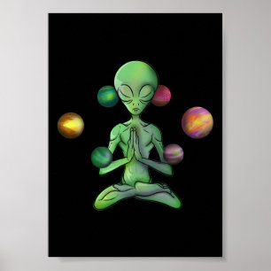 Póster Aliente espiritual del yoga espacial meditando