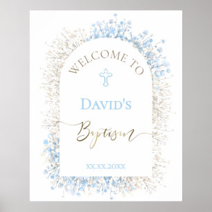 Póster Aliento de Bebé blanco azul bienvenida Bautizo 