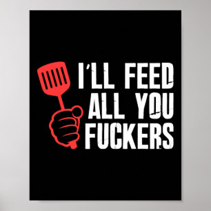 Póster Alimenta a todos tus amigos Gracioso Cocina Bbq Co