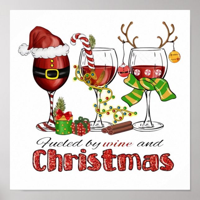 Póster Alimentado por el vino y los Navidades (Frente)