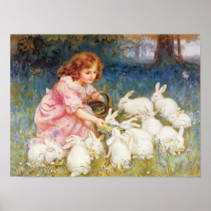 Póster Alimentando a los conejos