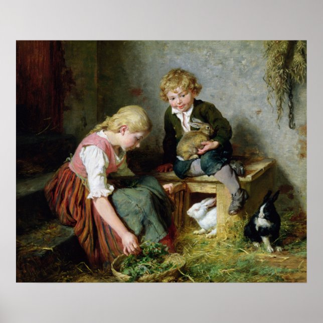 Póster Alimentando a los conejos (Frente)