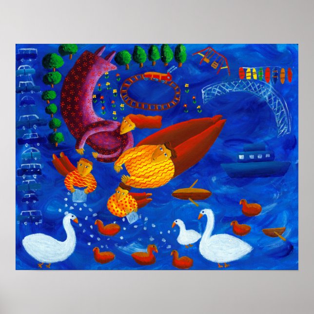 Póster Alimentando La Papelera De Pintura Acrílica (Frente)