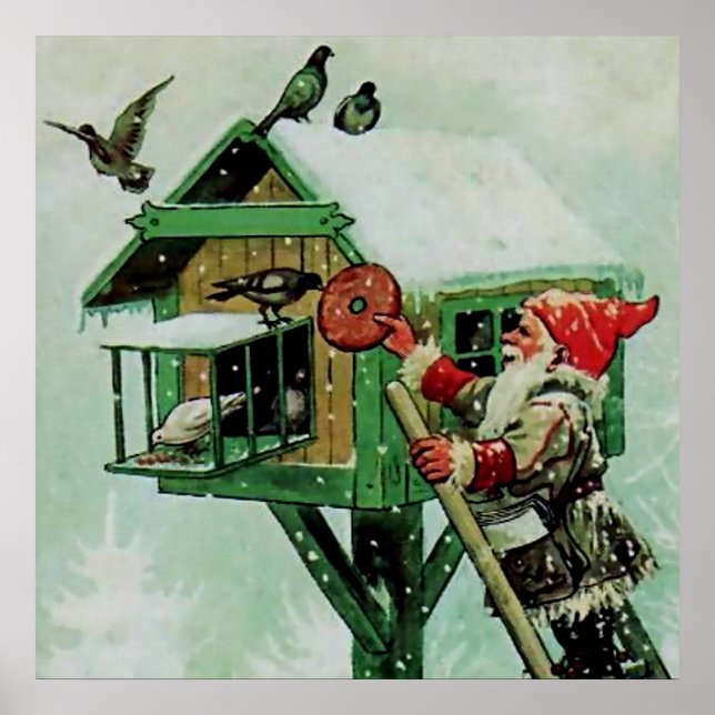 Póster “Alimentando pájaros invernales” de Jenny Nystrom (Frente)