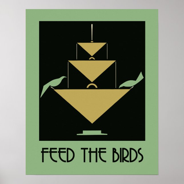 Póster Alimentar a las aves verde y ámbar (Frente)