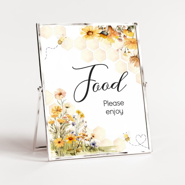 Póster Alimento para Baby Shower de Girasol Pequeña Miel (Sunflower Little Honey Baby Shower Food Sign)