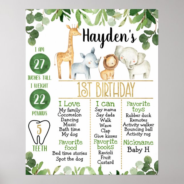 Póster Alimentos de animales de Safari Primer hito de cum (Frente)