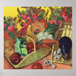 Póster Alimentos orgánicos, verduras de huerta, flores fl