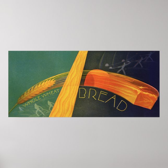 Póster Alimentos Vintage saludables, Pan entero de trigo  (Frente)
