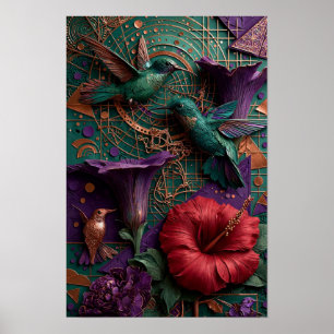 Póster Alivio paraíso del colibrí esmeralda - Cobre 3D