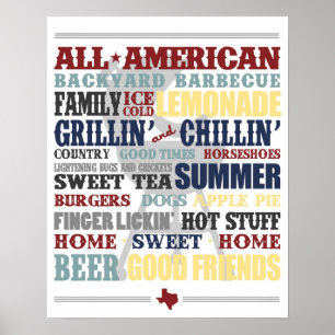 Póster All American Backyard Barbecue Typography Poster