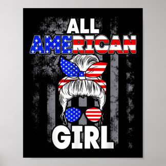 Póster All American Girl Usa Flag 4th July Women Kids Pat