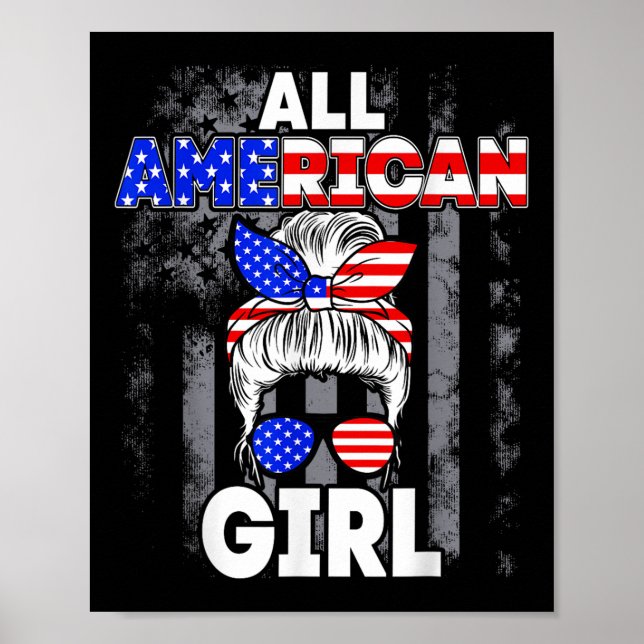 Póster All American Girl Usa Flag 4th July Women Kids Pat (Frente)