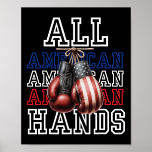 Póster All American Hands Usa Flag Boxing Gantes Tee