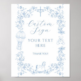 Póster All Blue Toile Boy Baptism Elegante Personalizado