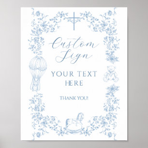 Póster All Blue Toile Boy Baptism Elegante Personalizado