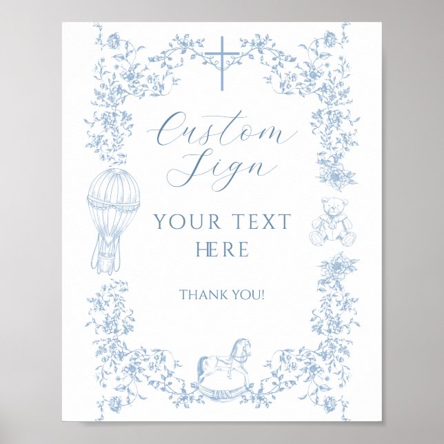 Póster All Blue Toile Boy Baptism Elegante Personalizado (Frente)