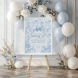 Póster All Blue Toile Safari Animal Baby Shower