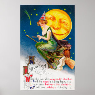 Póster All Halloween Witch on a Broom by Full Moon