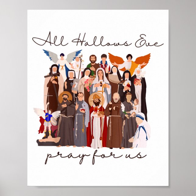 Póster All Hallows Eve Pray For Us Halloween Catholic Sai (Frente)