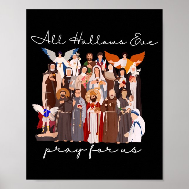 Póster All Hallows Eve Pray For Us Halloween Catholic Sai (Frente)