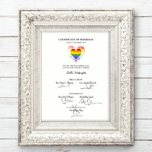 Póster All LGBT Wedding Certificate Pride Rainbow Heart